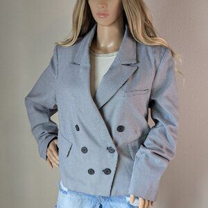 Free People Betty Blazer Women's Medium Black White Cropped Houndstooth Jacket